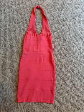 Halter Neck Mini Dress in Coral Pink